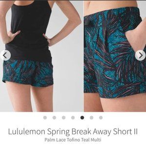 LULULEMON Spring Break Away Short II Palm Lace Tofino Teal Multi